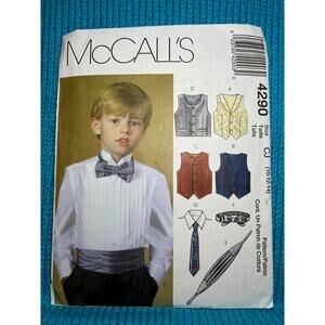 McCalls 4290 pattern kids Boys vest bow tie cummerbund neck tie size 10 12 14